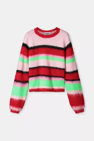 pullover brushed stripes green