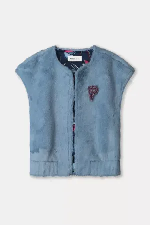 gilet fur misty blue